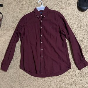 Ralph Lauren Long Sleeve Men's Button Down Burgundy Casual Shirt‎ Size Large